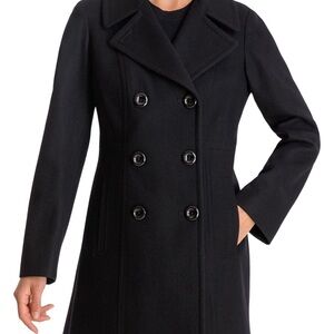 Anne Klein Black Double-Breasted Pea Coat
